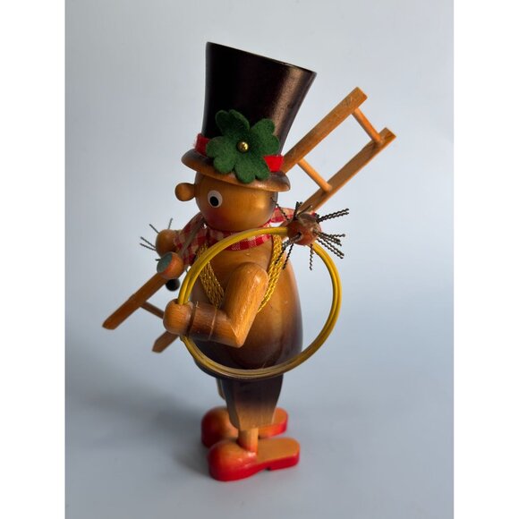 Steinbach Vintage German Smoker Chimney Sweep Wooden Figurine With Ladder & Spid - Picture 7 of 11